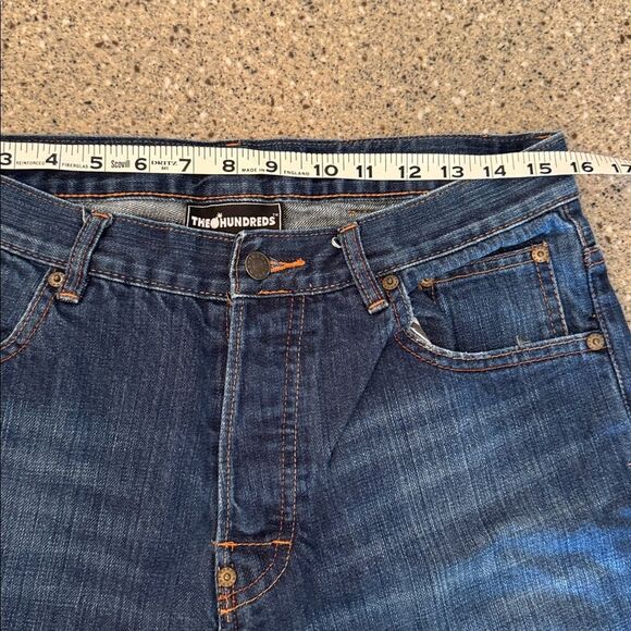 THE HUNDREDS Adam Bomb Jeans Straight Leg Blue Denim Embroidered Back Pocket Y2K - Picture 7 of 13